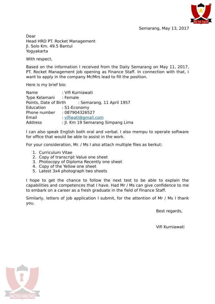 Contoh Surat Lamaran Kerja Bahasa Inggris