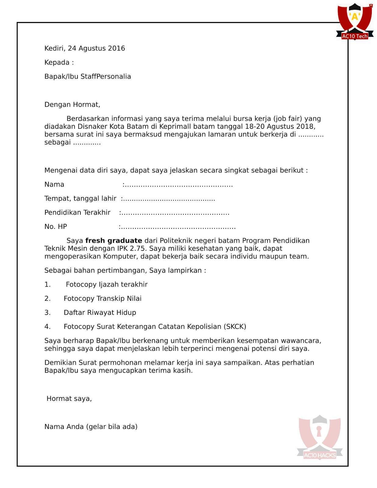 Contoh Surat Lamaran Kerja Fresh Graduate
