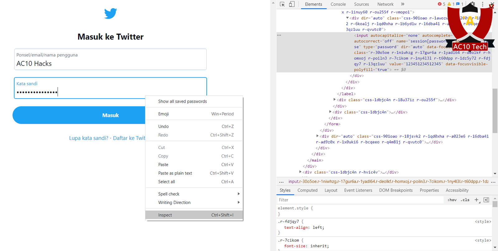 hack password twitter inspect element