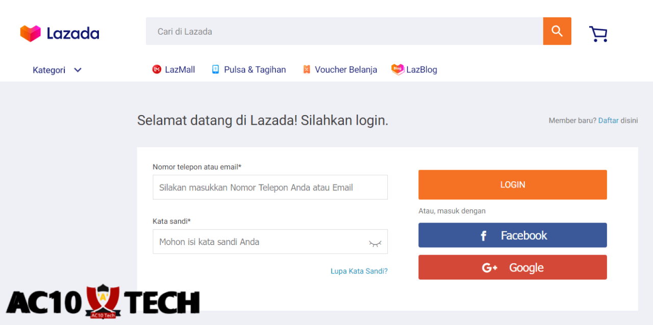 Cara Login Lazada Tanpa Verifikasi via Email dan Nomor HP