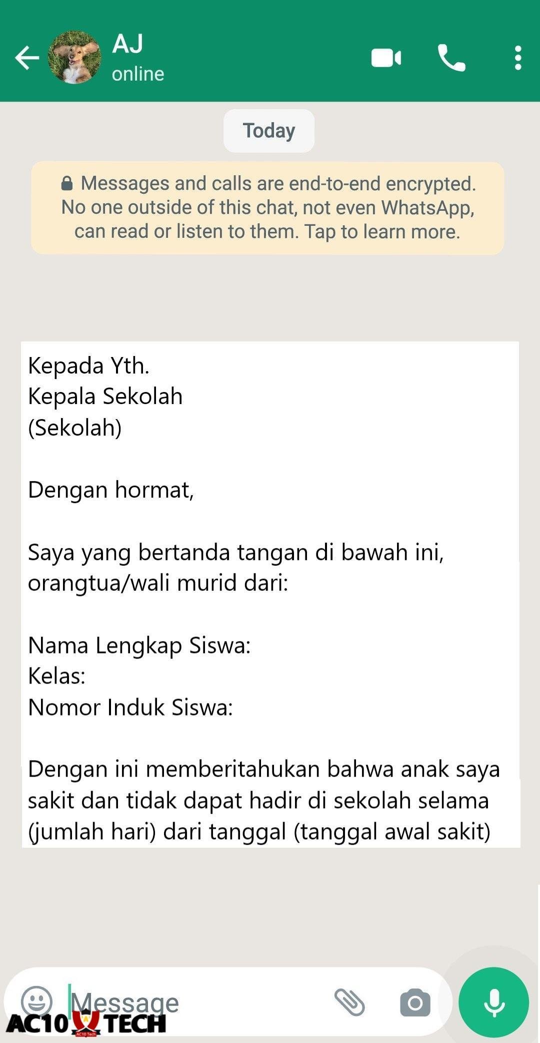 5 Contoh Surat Izin Sakit lewat WA 2026