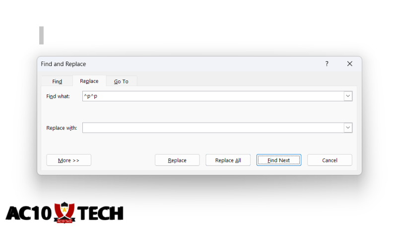 Menghapus Halaman Kosong Find Replace