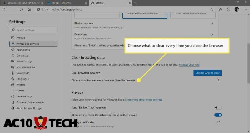 Clear Cache Browser MS Edge di Laptop